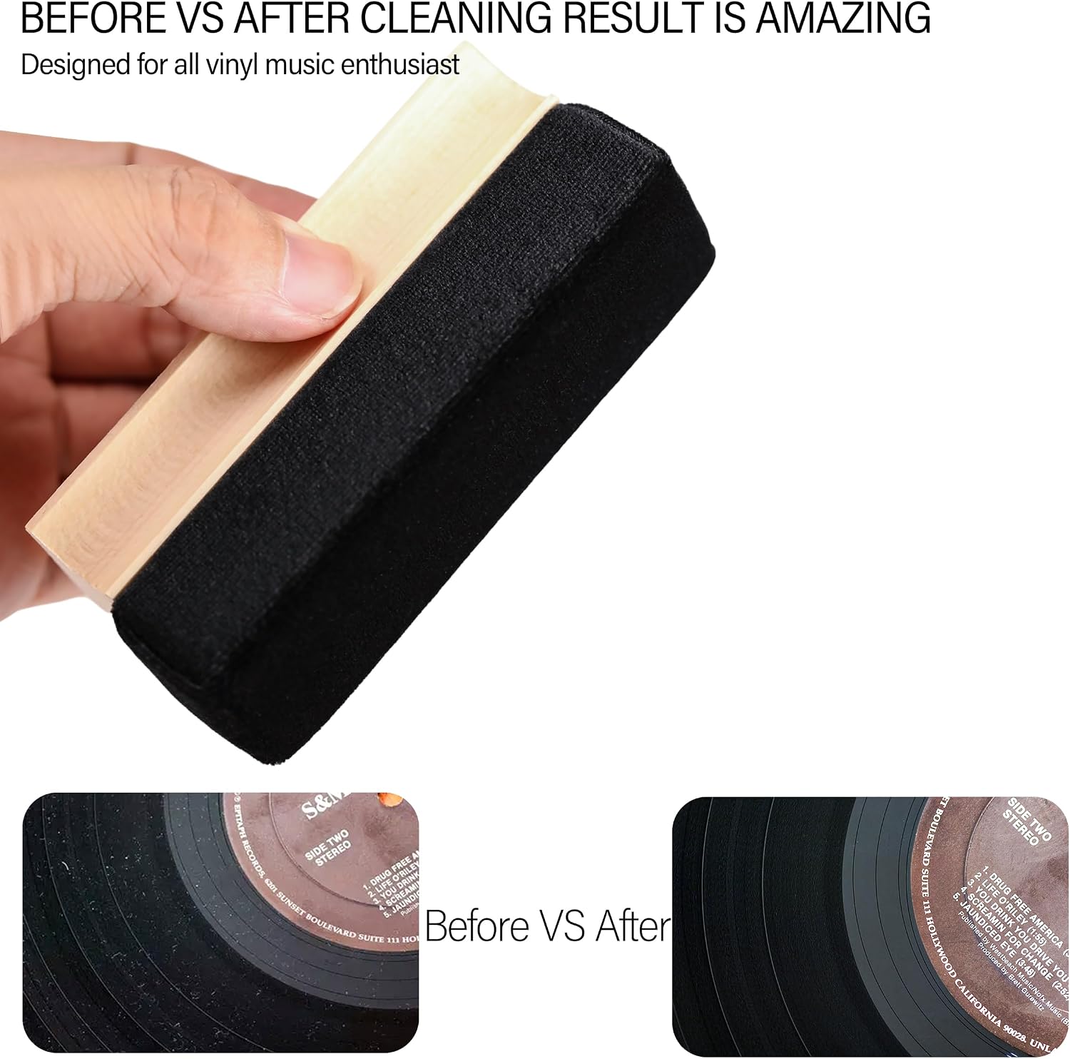 New-Design Soft Velvet Fabric Vinyl Record Cleaning Brush, Anti-Static LP Record Cleaner Brush with Wooden Handle for Vinyl, CD Albums, LCD Screens(Color Box Packing)