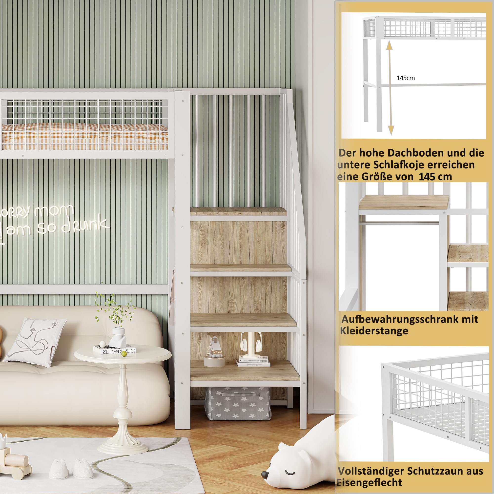 Cama Litera Infantil Dolamaní Cama Alta De Metal 90 X 200 Cm, Cama De Metal  Con Escritorio En Forma De L Y Una Estantería Para Niños, Adolescentes Y  Adultos (negro B Camas Altas, image size:2000x2000