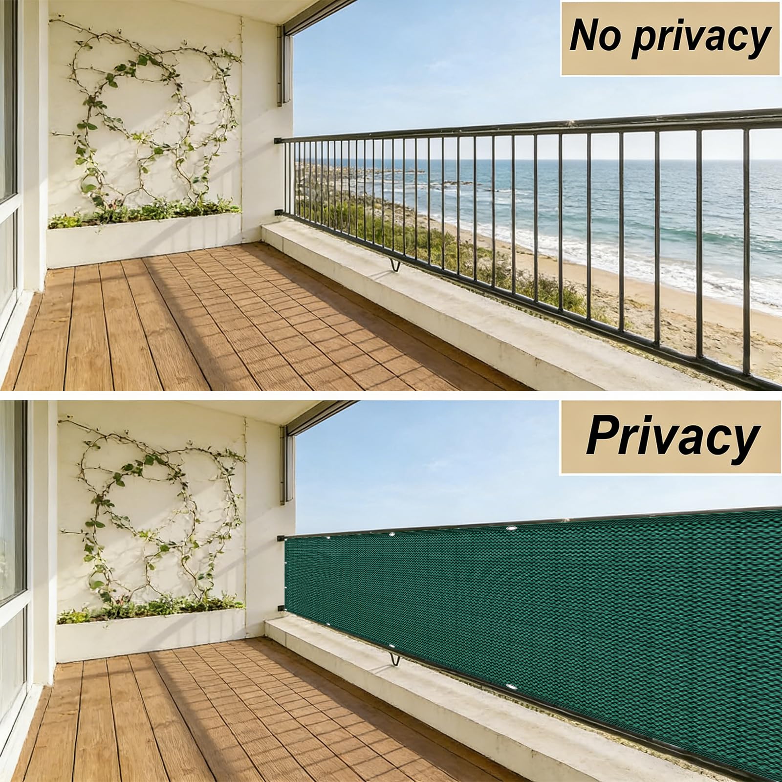Copri Balcone 170 x 750 cm in HDPE 220G ㎡, Frangivento, Protezione Solare, Permeabile, Anti-Uv, Frangivisto Balcone Protezione con Fascette e Funi para Exterior Terraza, Verde