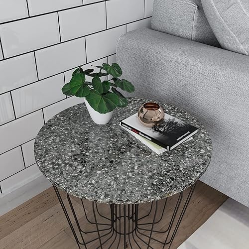 Miniatura 2 de CRE8TIVE Papel adhesivo de terrazo negro claro, papel adhesivo de granito brillante para encimeras, papel adhesivo de mármol autoadhesivo