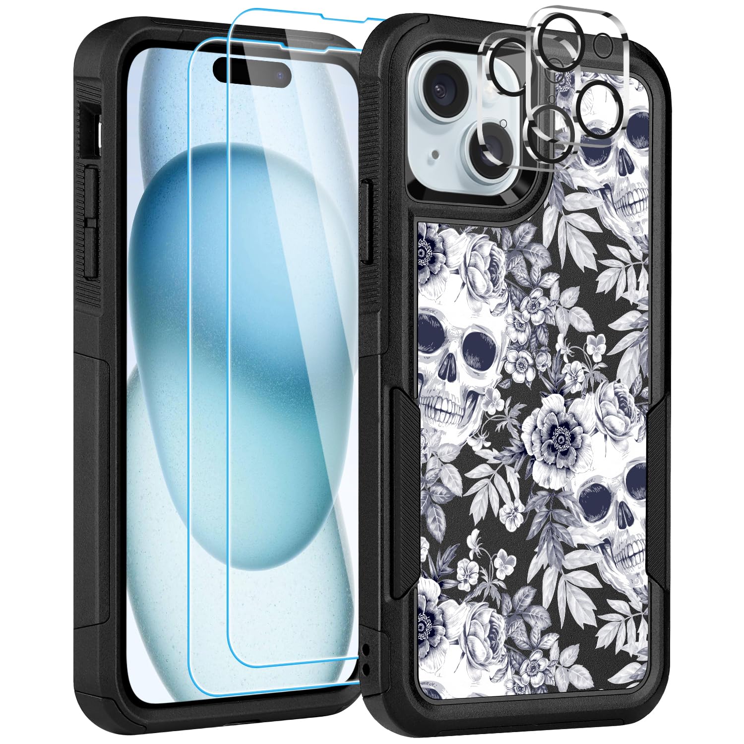 LOQUPE [5 in 1 for iPhone 15 Plus Case,with 2 Pack Screen Protector + 2 Pack Camera Lens Protector,Heavy-Duty Tough Rugged Lightweight Slim Shockproof