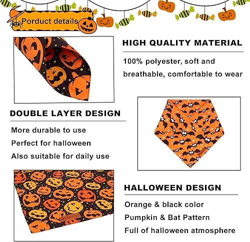 Miniatura 5 de ADOGGYGO Bandana de Halloween para perro, bufanda de calabaza de Halloween, tela duradera de alta calidad, ajuste ajustable, bandanas de Halloween