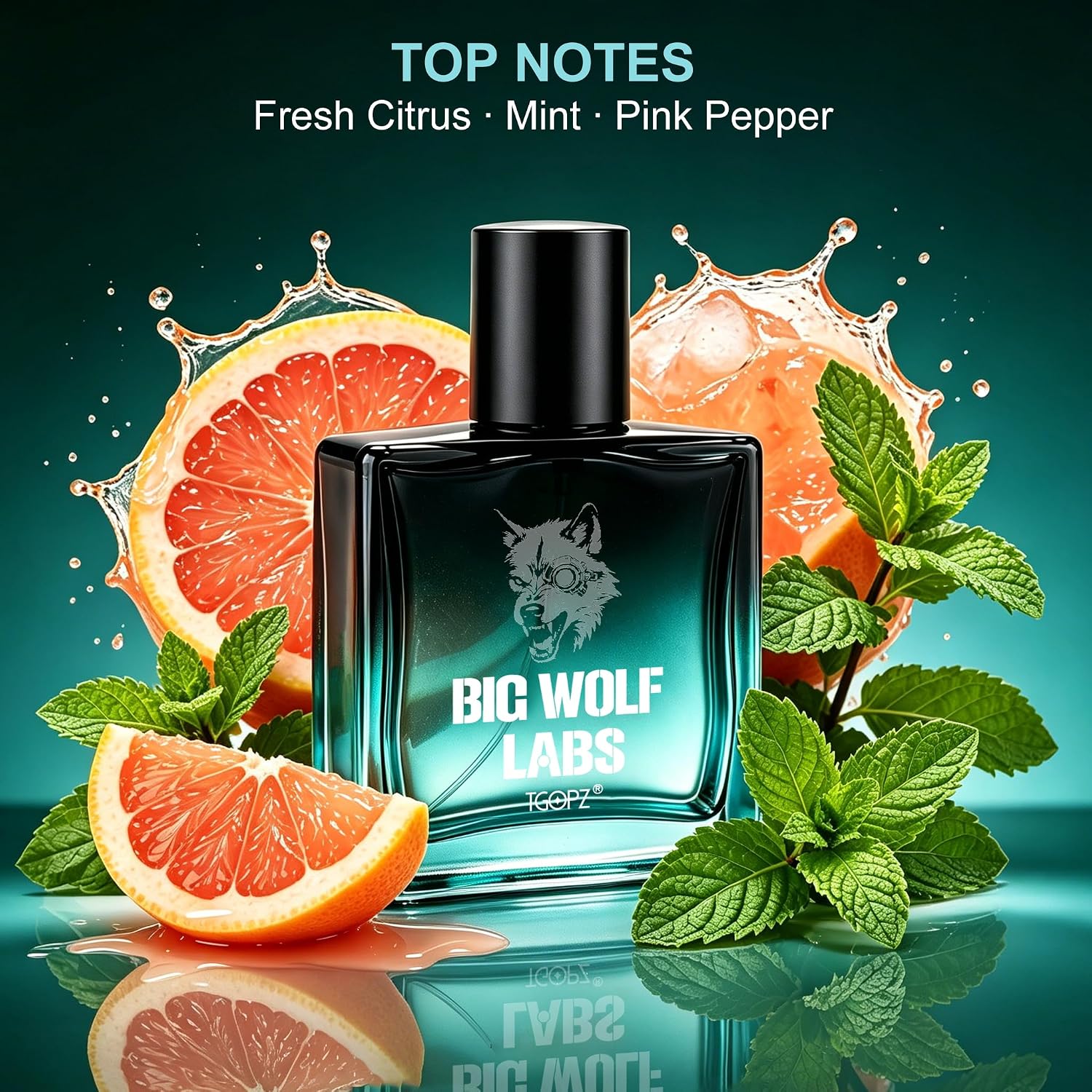 BIG WOLF LABS Men's Cologne – Eau de Parfum – Fresh Citrus Spicy Woody Fragrance with Grapefruit, Mint, Ginger, Amber & Sandalwood – Compliment-Worthy Long Lasting Signature Scent