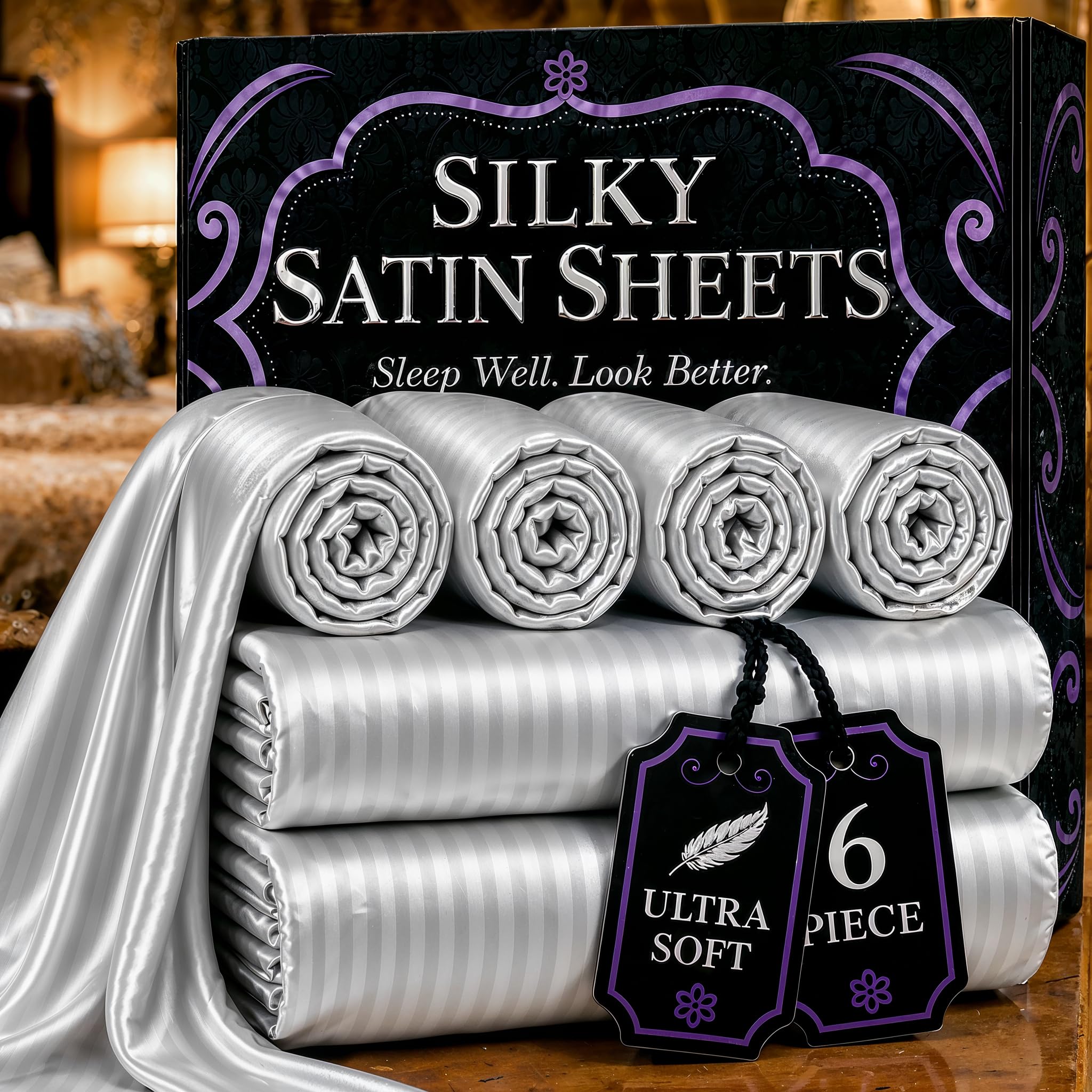 Parure de lit en satin doux DECOLURE : draps thermorégulateurs pour un sommeil toutes saisons