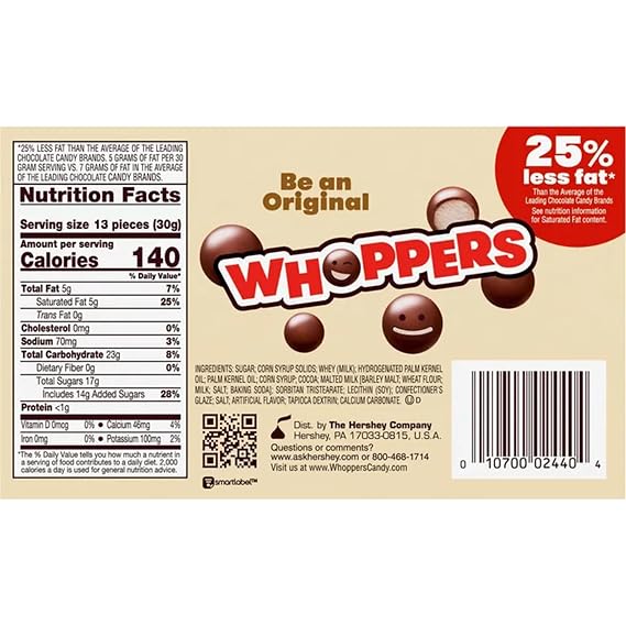 WHOPPERS, Chocolate Covered Malted Milk Balls, Fun Size 3 Balls Pack (Pack of 2 Pounds)