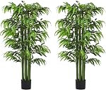 HOMCOM 5.3FT Artificial Bamboo Tree in Pot, Indoor Fake Plants for Home Office Living Room Decor, Set of 2, Green