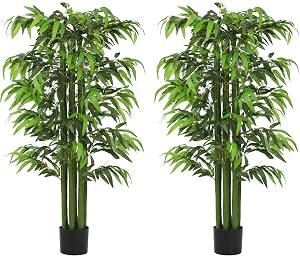 HOMCOM 5.3FT Artificial Bamboo Tree in Pot, Indoor Fake Plants for Home Office Living Room Decor, Set of 2, Green