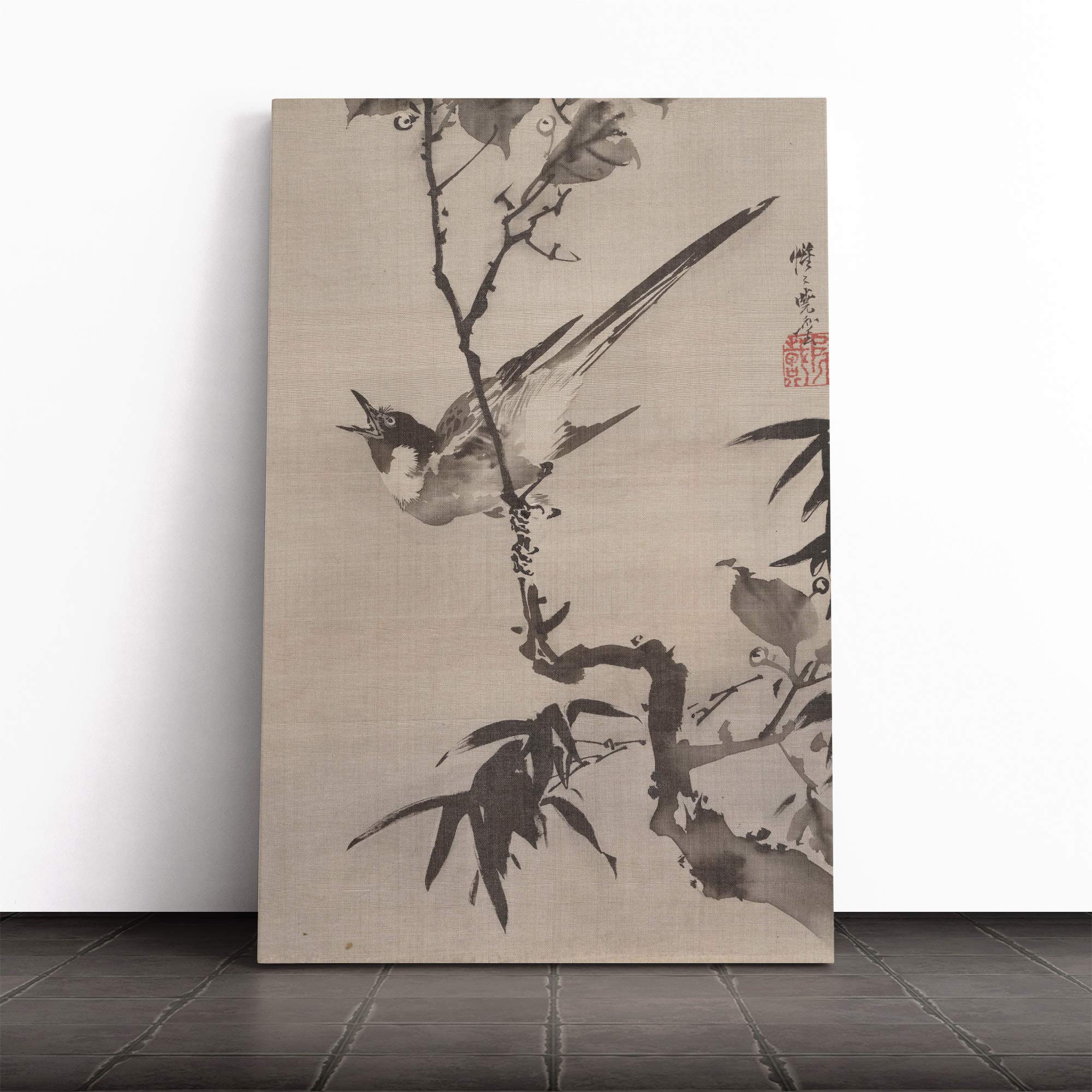 Kawanabe Kyosai Bird Oriental Canvas Print | Gallery Wrapped 30mm Frame Wall Art | 24x16 inches | Ready to Hang | Modern Animals Picture | Living Room Bedroom Lounge Office