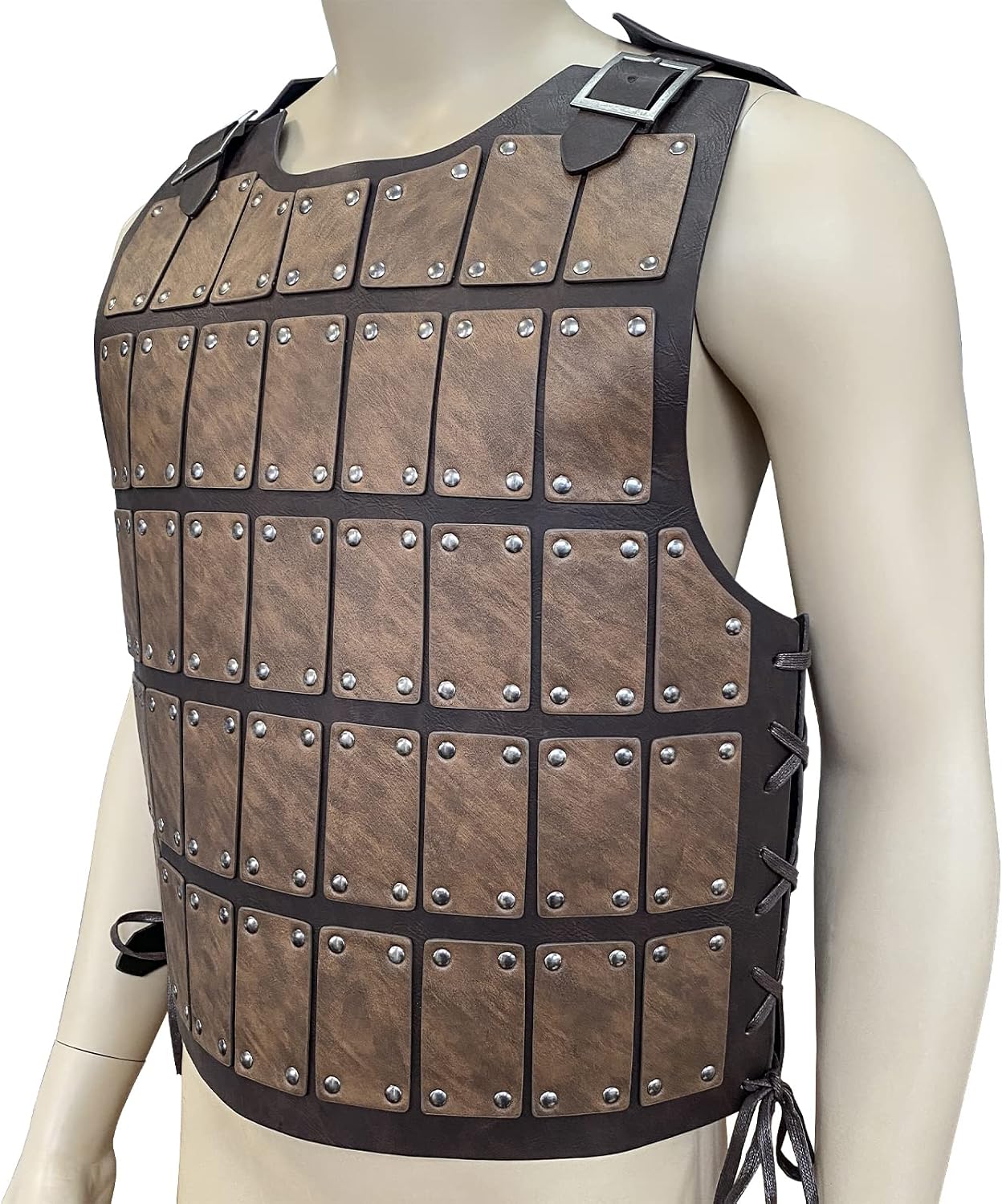 HiiFeuer Medieval Studded Leather Armor, Vintage Mercenary Body Armor Faux Leather, Adjustable Chest Armour for LARP Costume
