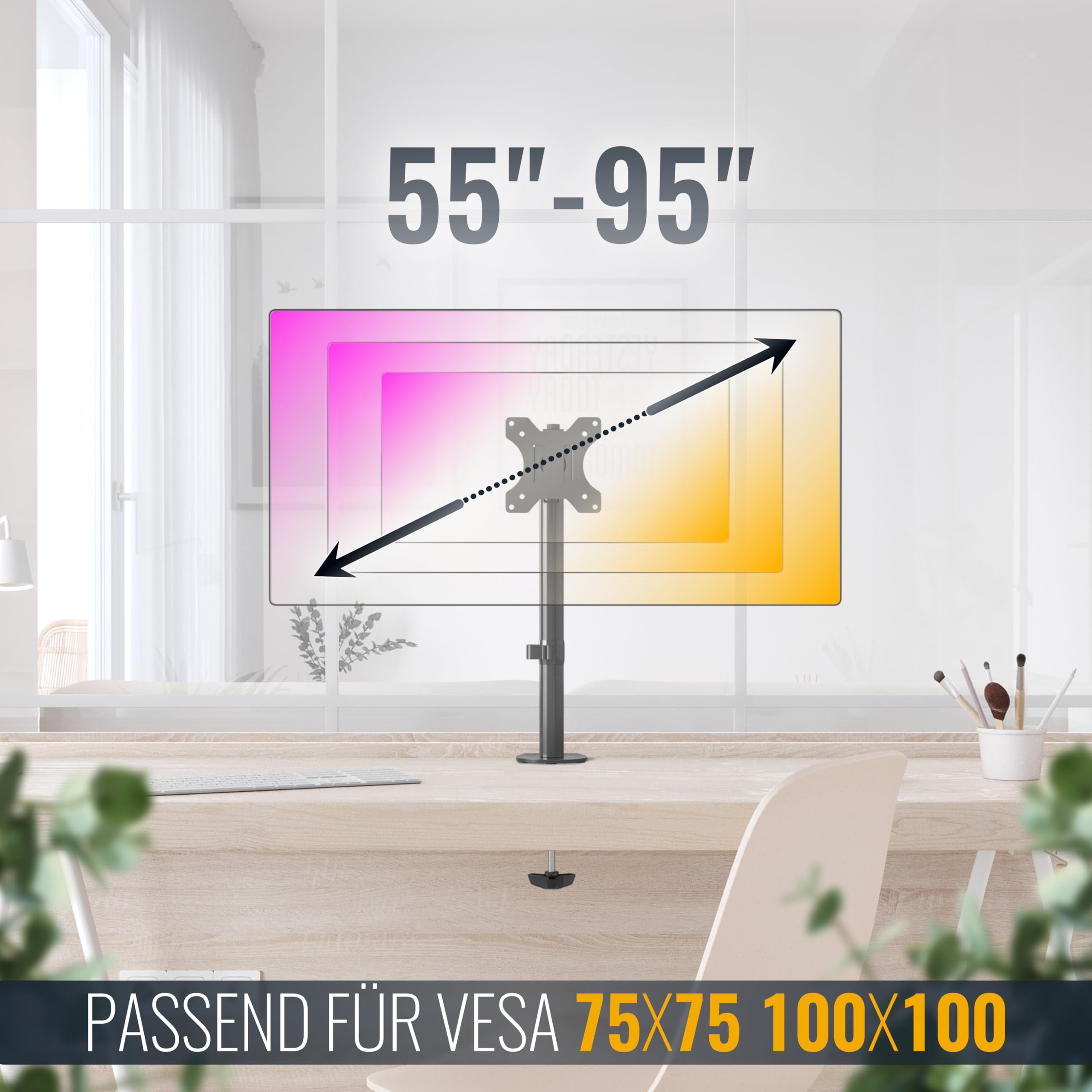 Support Écran PC Pince Bureau - Orientable 360° Pour Écrans 13-30" | VESA 75/100 | Charge 8kg