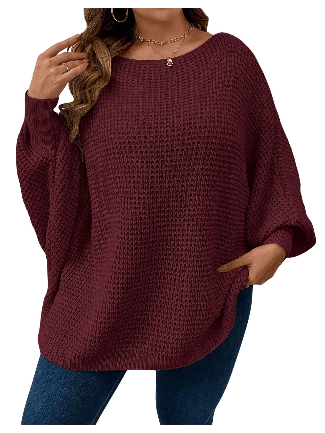 SOLY HUX Womens Plus Size Oversized Sweater Fall Fashion Crewneck Long Sleeve Casual Pullover Tops