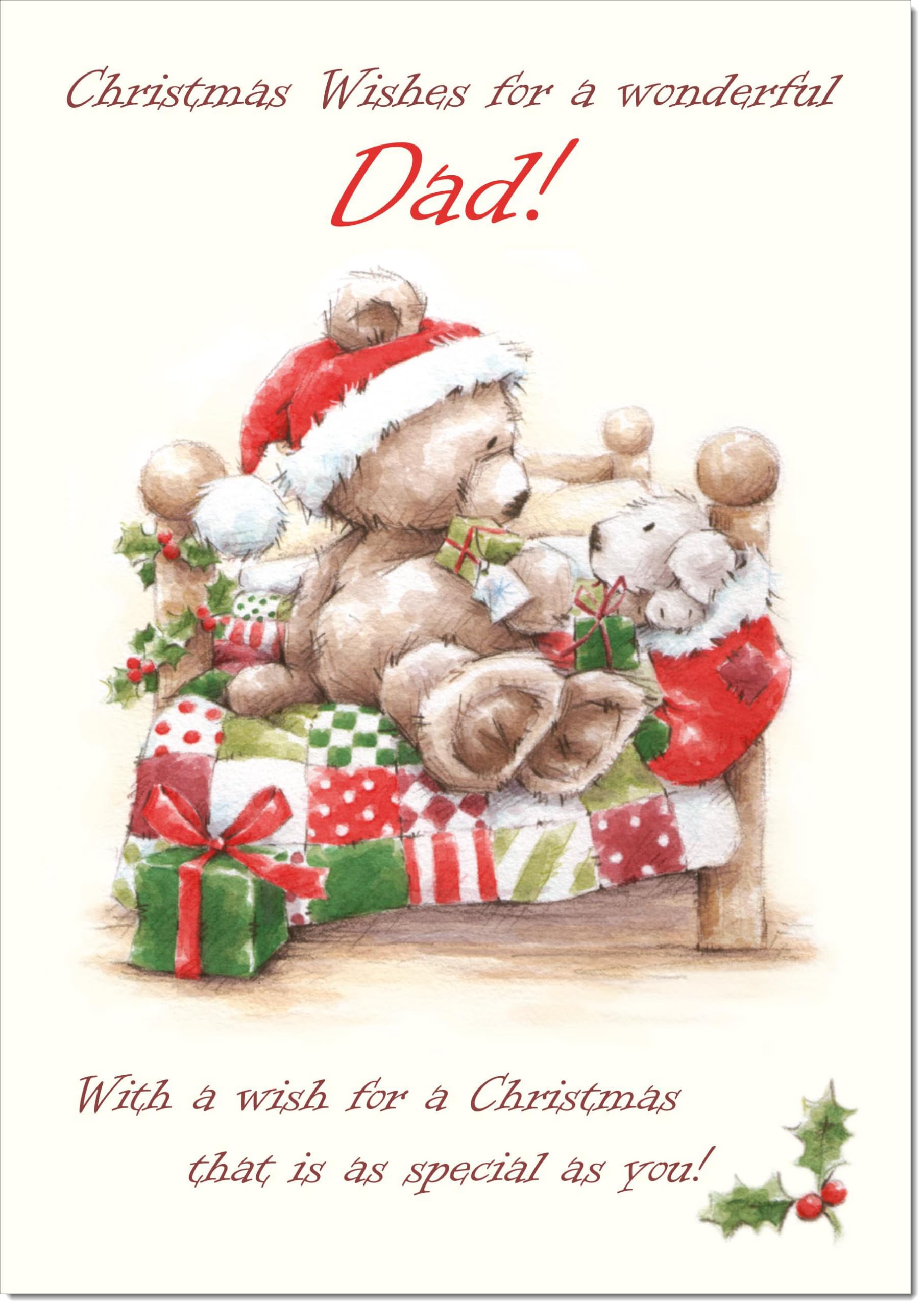 doodlecards Dad Christmas Card Cute Bear on Bed Large A4 Size Christmas Card for Dad with Plain Envelope — image 1
