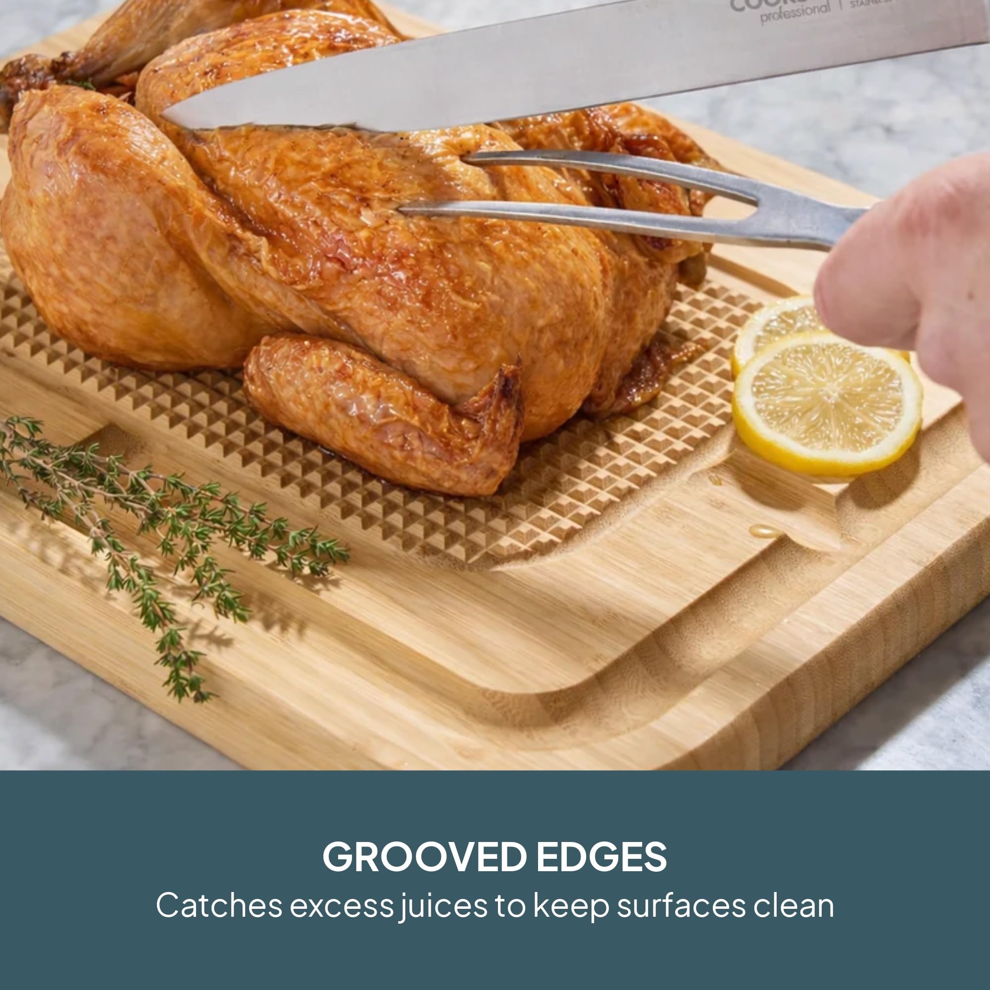 Cooks Professional Großes wendbares Bambus-Schneidebrett mit Saftrille, glatte und stachelige Seite, doppelseitige, antibakterielle, nicht poröse Holzschneidebretter oder Serviertablett, 44 x 33 cm