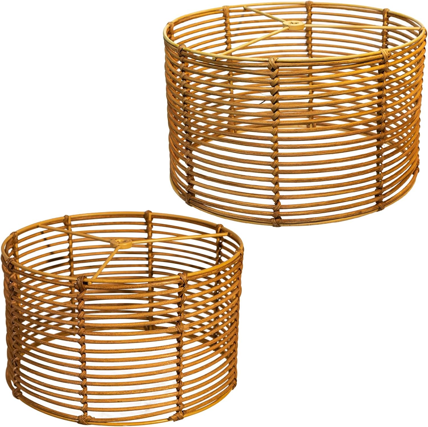Set of 2 Drum Lamp Shades - Woven Rattan Boho Lampshade Replacement Traditional Shades Home Decor