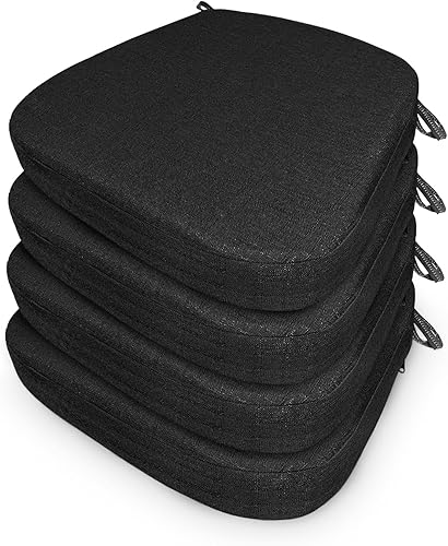 Miniatura 8 de Juego de 4 cojines para silla de comedor con lazos para sillas de comedor, de espuma viscoelástica, gruesos, 17 x 16.5 x 2 pulgadas, con funda