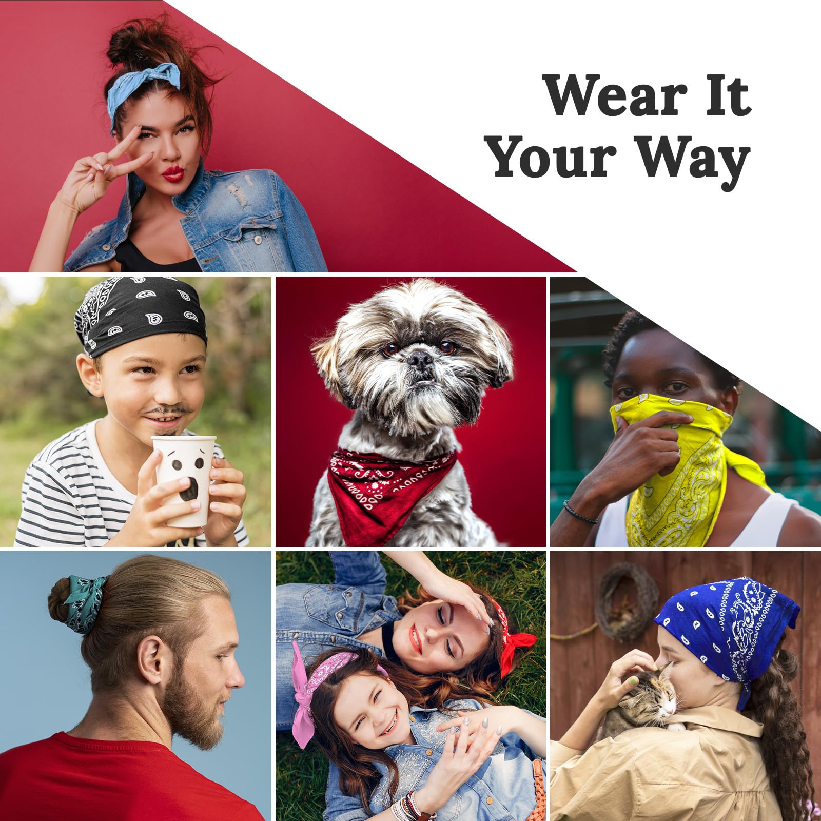 Czarna bandana ZENO - 100% bawełna i włókna naturalne - Czarny szalik niezawierający poliestru - Najwyższa jakość - Miękka, trwała i można prać w pralce - Męska bandana - Uniseks i dzieci - 5 szt.
