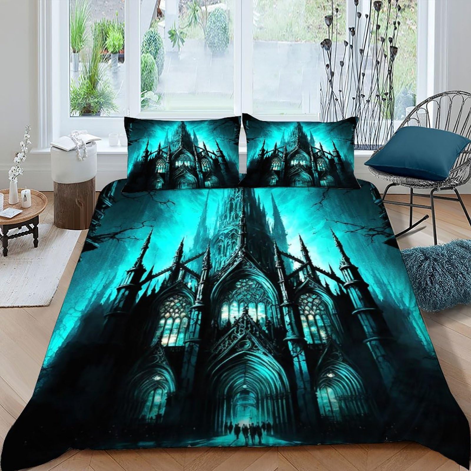 Housses de couettes 3 pièces gothiques en microfibre douce parure lit adulte