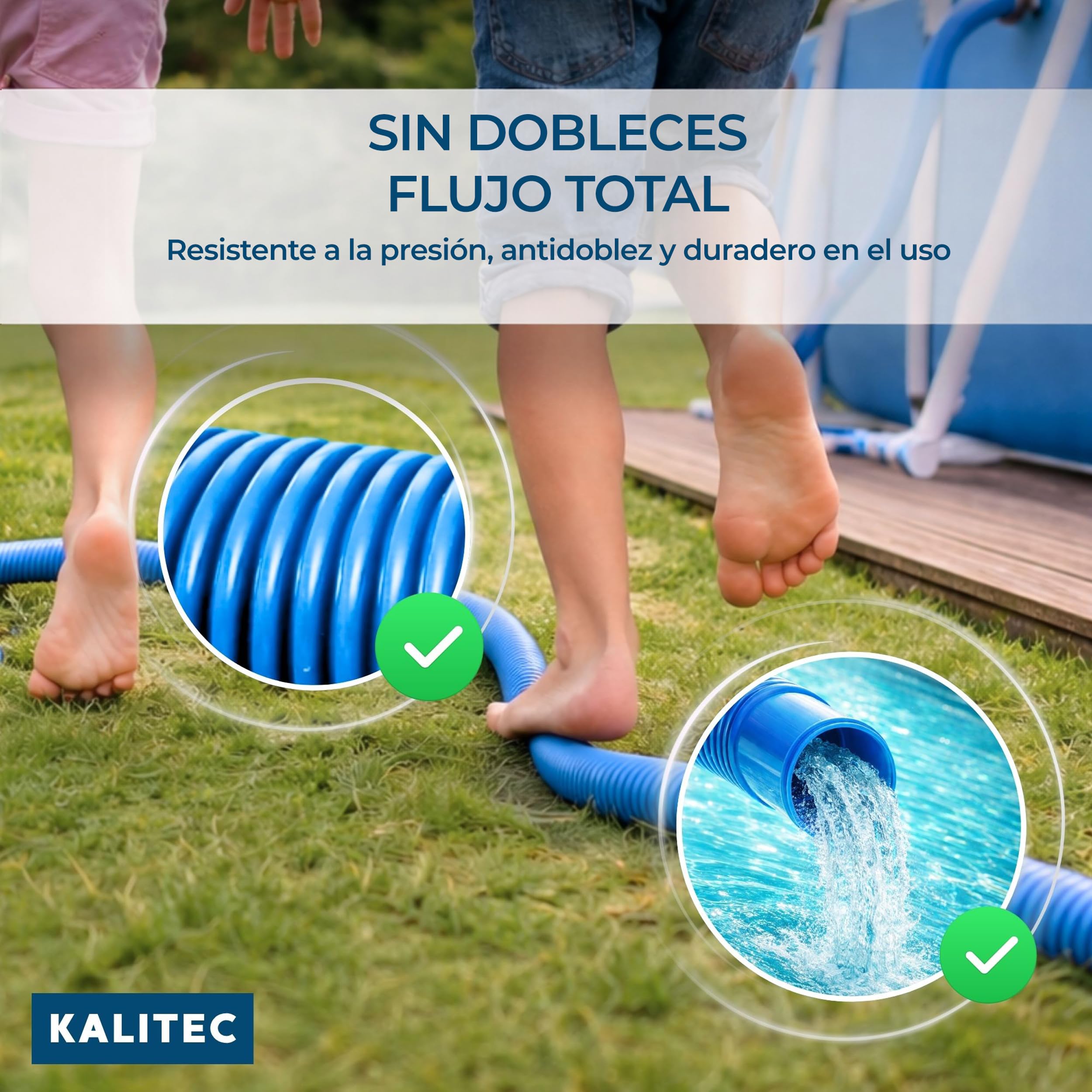 Kalitec Manguera de piscina 38mm 9m azul – Manguera flexible & desmontable – Tubo para bomba, Skimmer & filtro de arena – Tubo de bomba 38 mm Diámetro interior