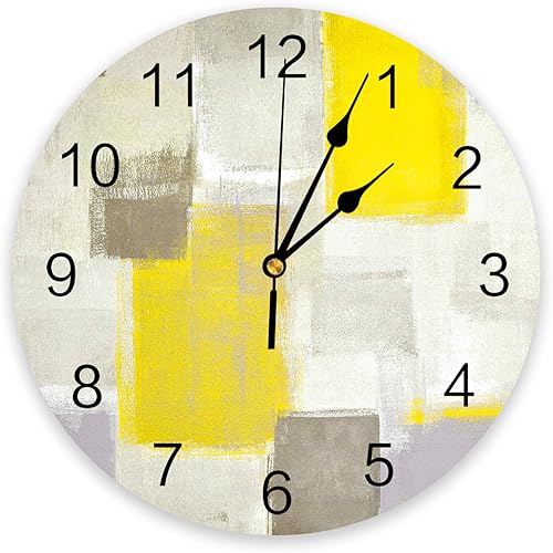 Reloj de pared de PVC amarillo y gris, silencioso, sin tictac, funciona con pilas, moderno reloj redondo de pintura de arte abstracto para el hogar,