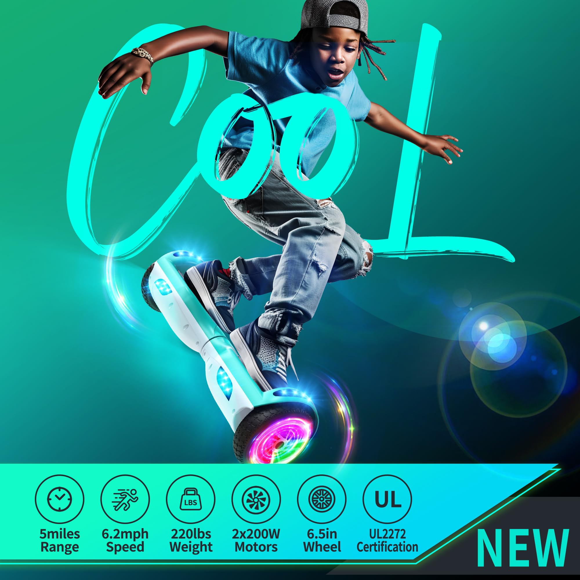 SISIGAD Hoverboard,6.5" Two-Wheel Self-Balancing Hover Board with Bluetooth Speakers and Fashion LED Lights for Kids
