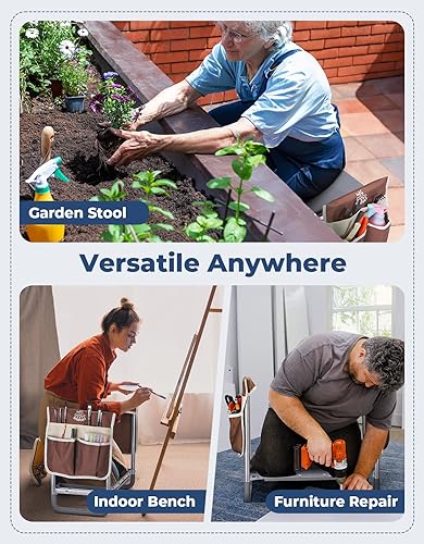 Miniatura 5 de DEERFAMY Taburete de jardín rodillas de jardín y capacidad de carga del asiento 350 libras silla de jardín plegable para arrodillarse y sentarse