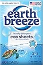 Earth Breeze Laundry Detergent Sheets Fragrance-Free - 60 Loads Eco Liquidless Soap - Travel-Friendly for Hot & Cold Cycles, Tackles Tough Stains & Odors - Gentle on Sensitive Skin, 30 Ct