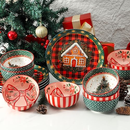 Miniatura 6 de Juego de 6 tazones de sopa de cerámica Tikooere, tazón de cereales de gres de 30 onzas, tazones anidados de porcelana para avena, palomitas, sopa,