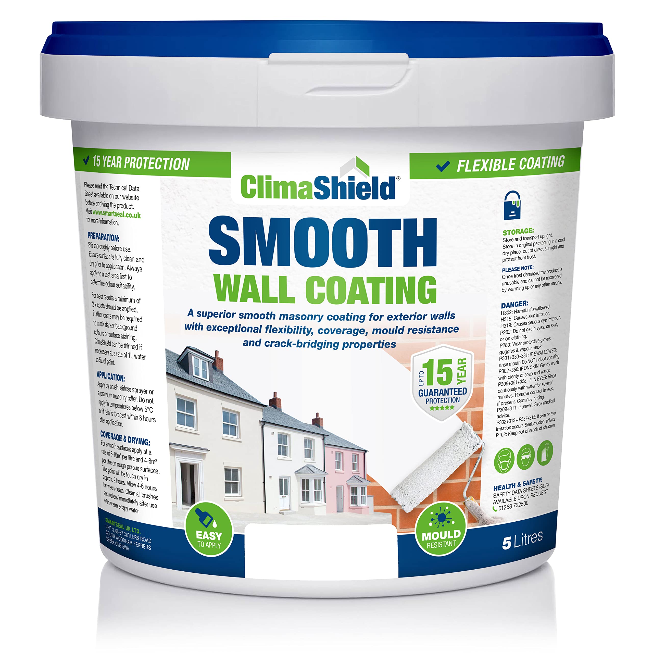 ClimaShield Wall Coating Smooth - White, 5L - White Masonry Paint & Durable Acrylic Paint for Walls to Waterproof & Protect Brick, Render, Cement & Concrete. Lasts up to 15 years โ image 1