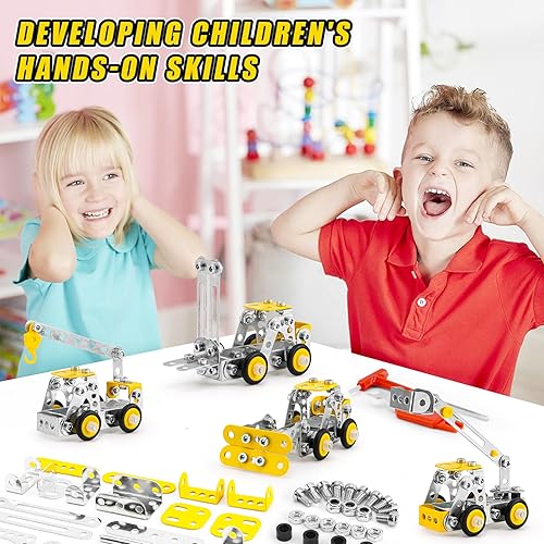 Miniatura 5 de BESTYMXY Juguetes de construcción de troncos, kit de modelos de vehículos de ingeniería de metal, 330 piezas de juegos de erectores para niños de 8