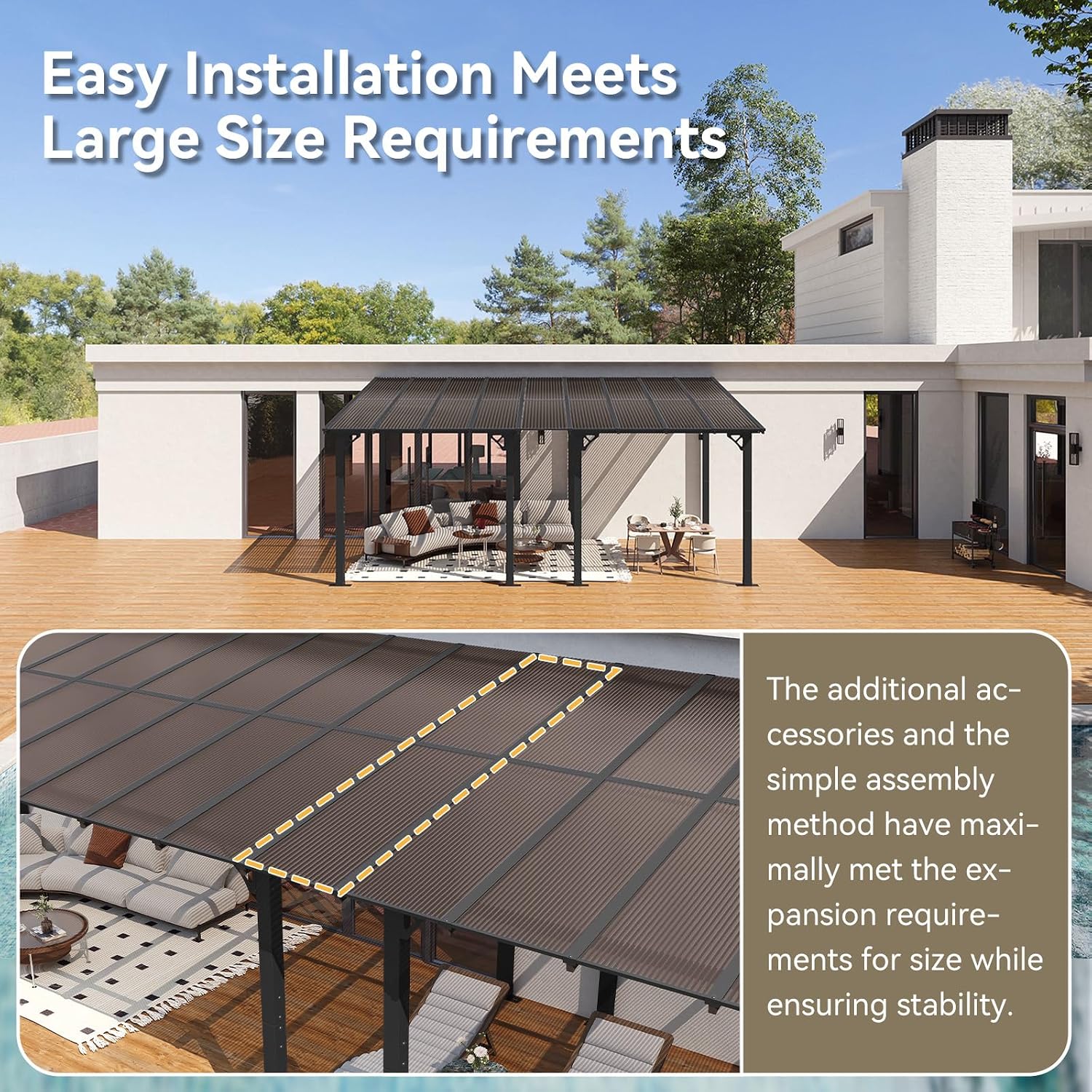 Aoxun 18'x10' Wall Mounted Gazebo Review: Sloped Roof Patio Cover for Outdoor Space image 3