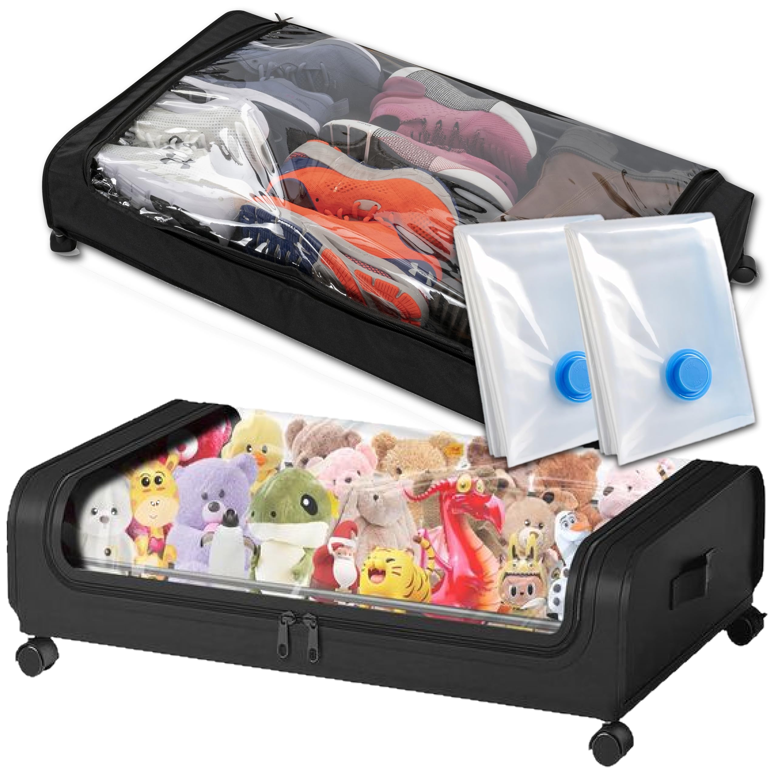 NOBLE HOME Under Bed Storage Drawer & Shoe Organizer with Wheels - Bedroom Storage with Lids & Vacuum Bags