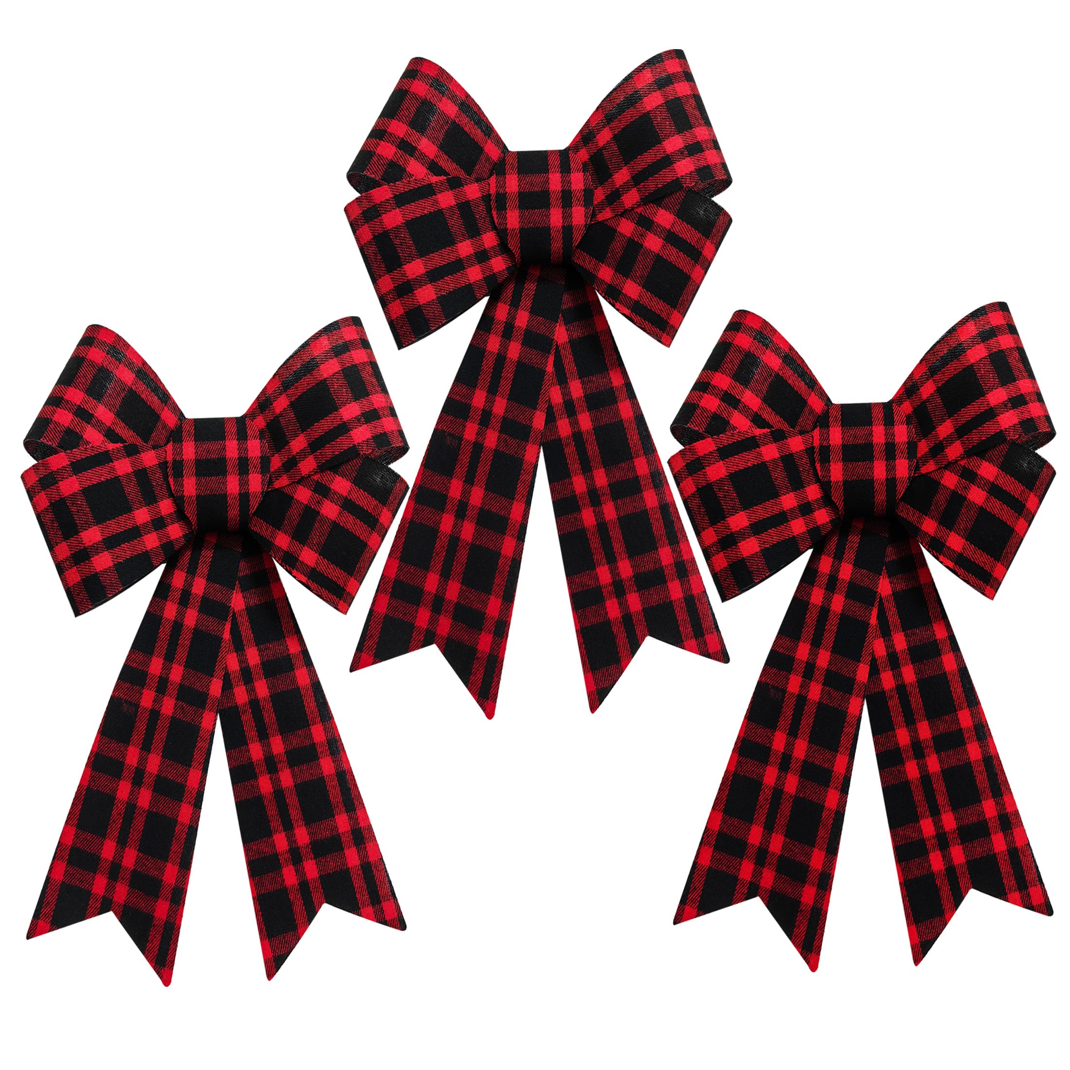 Eylola 3 Pack Red Buffalo Plaid Christmas Bows Christmas Wreaths Bows Xmas Decorations Bows for Christmas Tree, Garland and Outdoor Decoration 12 x 18 Inches