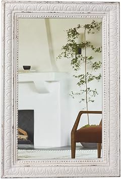 Large Vintage Mirrors for Wall 24 x 36 inches, Hanging Rustic Distressed White Mirror for Bedroom, Decorative Bathroom Vanity Mirror, Wood Framed Rectangular Wall Mounted Mirrors Decor