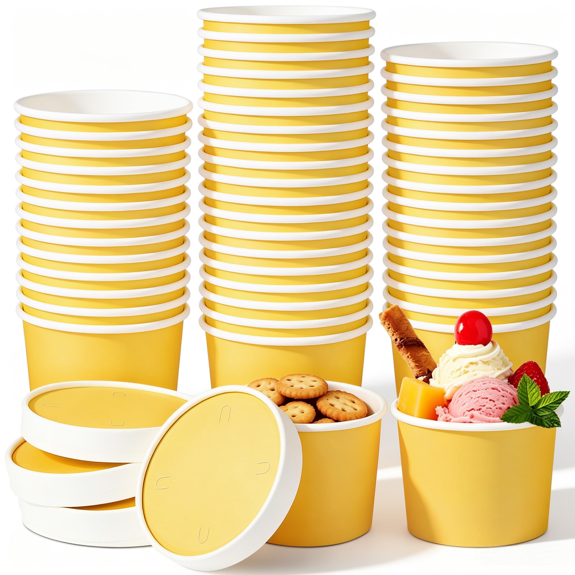 Récipients à crème glacée jetables avec couvercles carton rigide pour soupe et yaourt 237ml