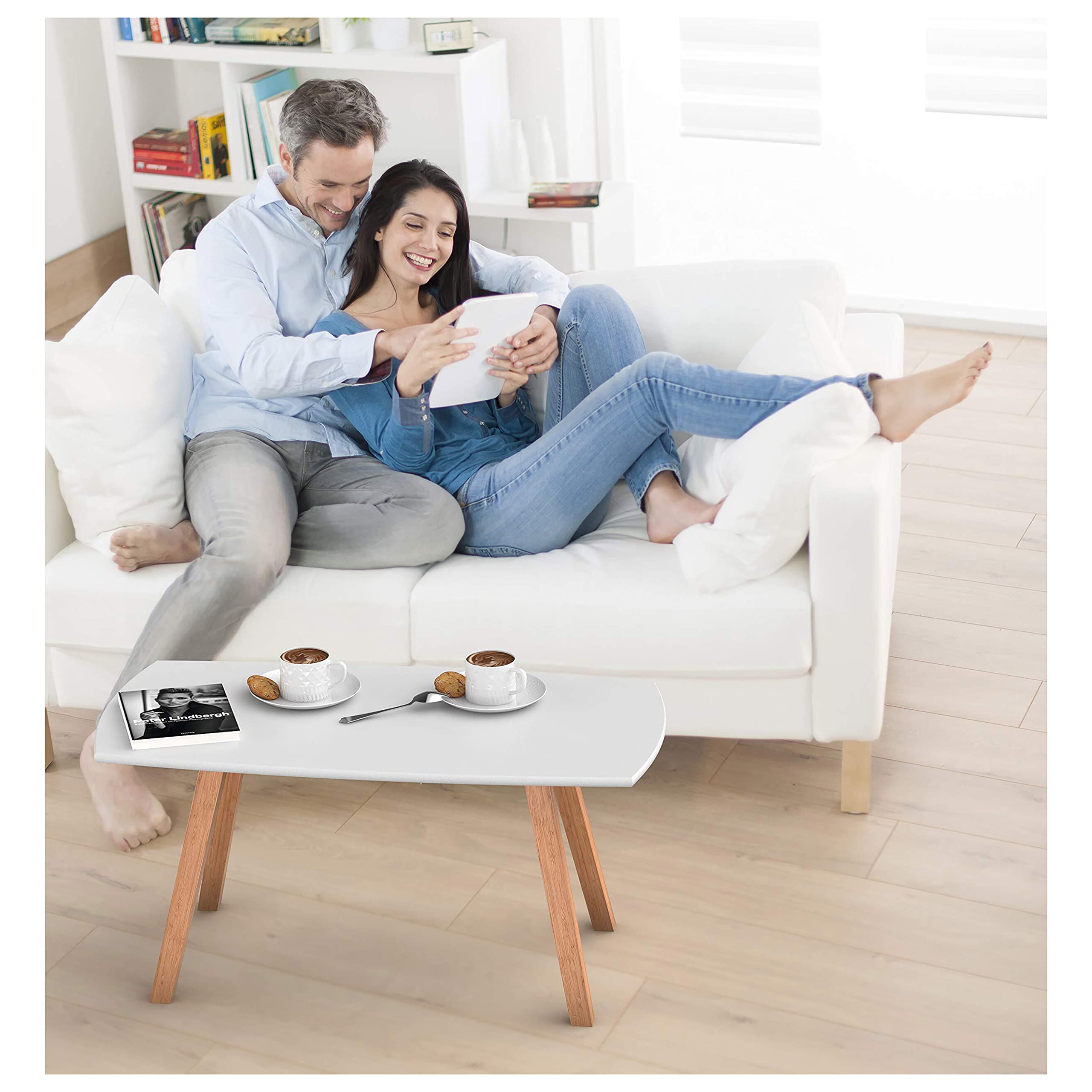 bonVIVO Small Coffee Table - Franz Designer Low Table w/Wooden Bamboo Frame for Sitting, Storage and Living Room Furniture for Men and Women - White