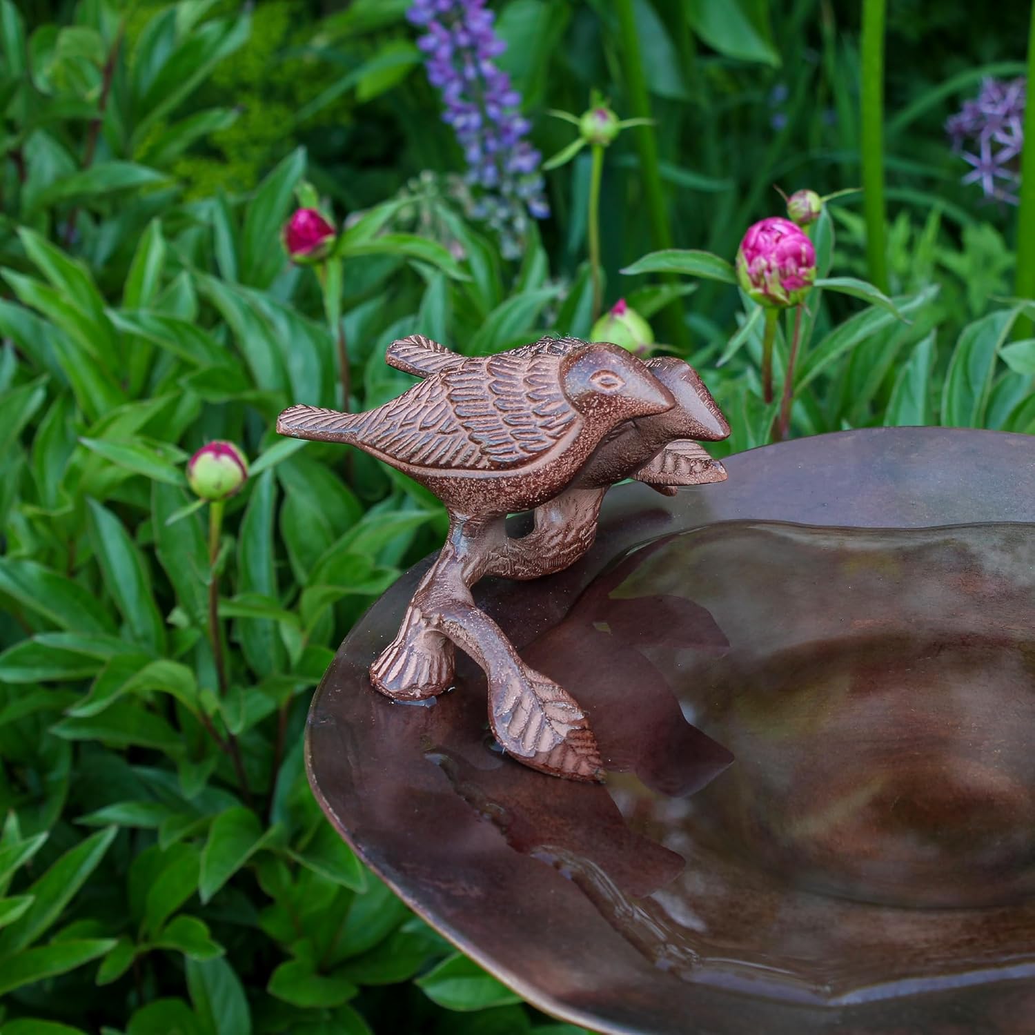 Antiqued Birdbath w/Birds- Stake