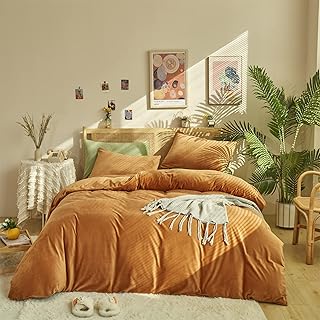 Wellboo Pumpkin Duvet Cover Velvet Queen Women Girls Burnt Orange Fluffy Bedding Cover Full Size Solid Light Caramel Flannel Quilt Covers Plain Cinnamon Micromink Sherpa Fuzzy Comforter Covers Plush