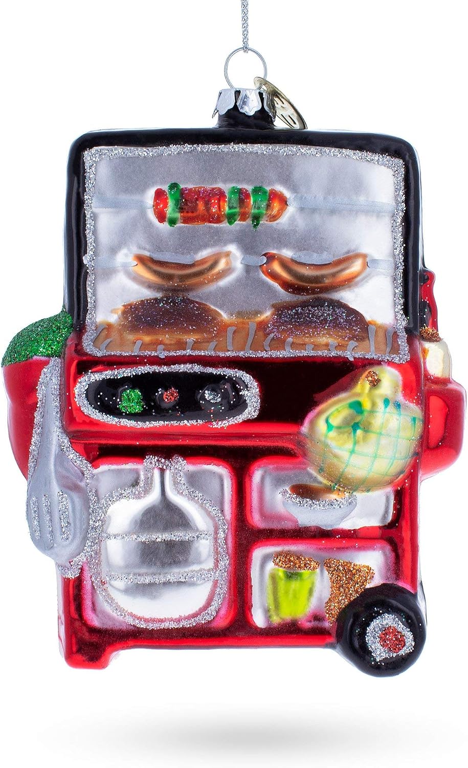 Red Barbecue Grill Glass Christmas Ornament