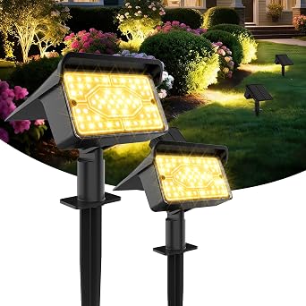 Ollny Solar Powered Uplighter Spotlight Garden 2Pack Stake Light Warm White | 1500mAh Battery/Low Voltage/IP65 Waterproof/Timer/3 Brightness/120  Adjustable Angle/Dusk to Down Solar Spotlights 2 Pack [Energy Class G]