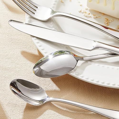 Miniatura 4 de KINGSTONE Juego de cubiertos de 20 piezas para 4, juego de cubiertos de acero inoxidable de alta calidad, resistente y de diseño moderno, pulido con