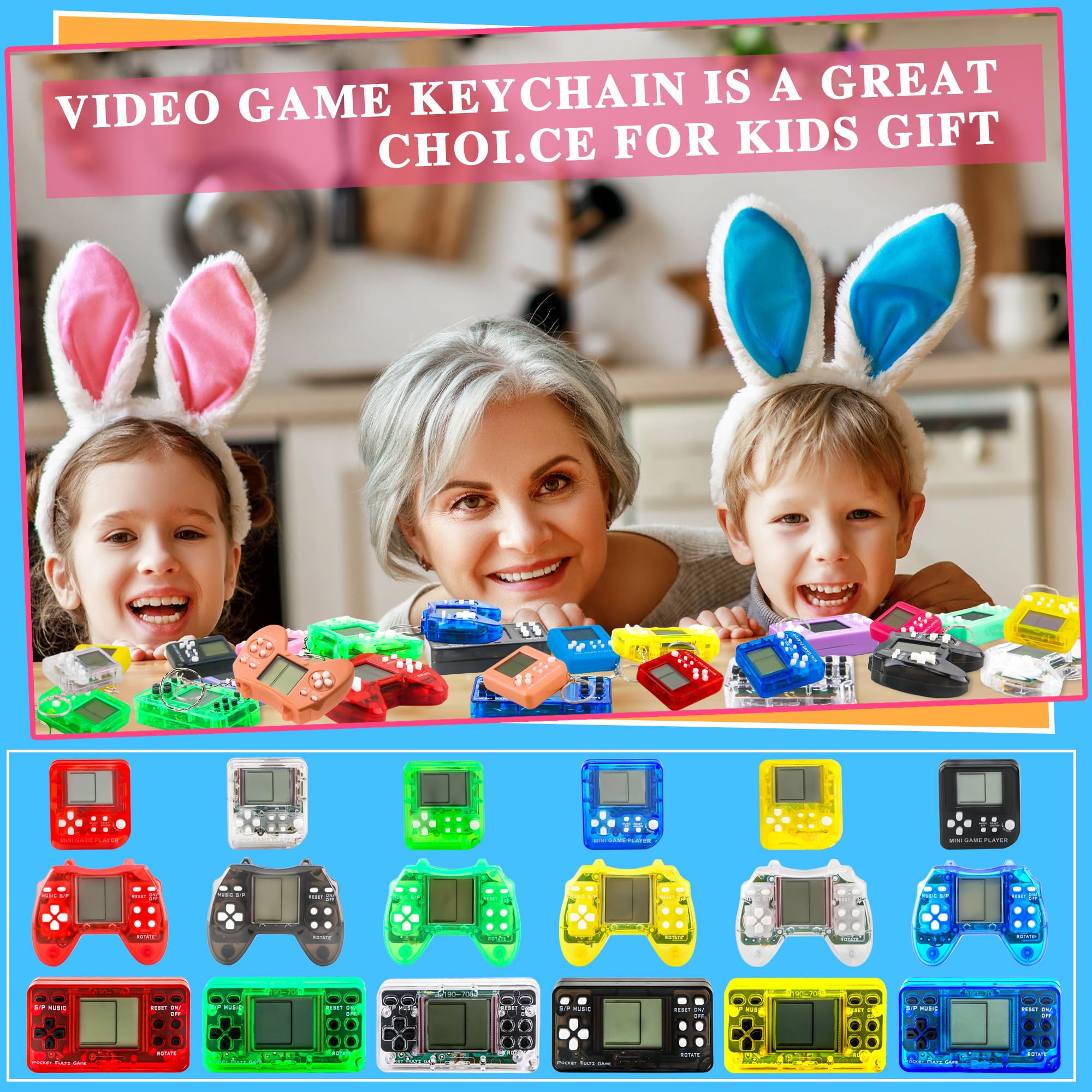 Confezione da 36 mini portachiavi quadrati per videogiochi, per bambini, compleanni, videogiochi, bomboniere, premi di classe, riempitivi per sacchetti Goddie (colore stile 1)