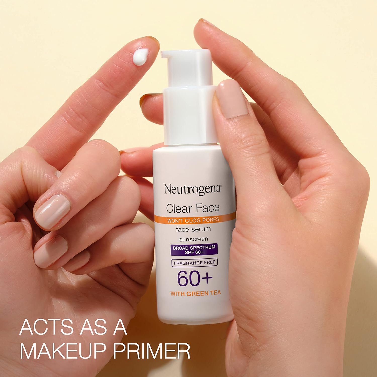 Neutrogena Clear Face Serum Sunscreen with Green Tea, Broad Spectrum SPF 60+, Non-Comedogenic Face Sunscreen for Lightweight UVA/UVB Protection, Oxybenzone- & Fragrance-Free, 1.7 fl. Oz : Beauty & Personal Care