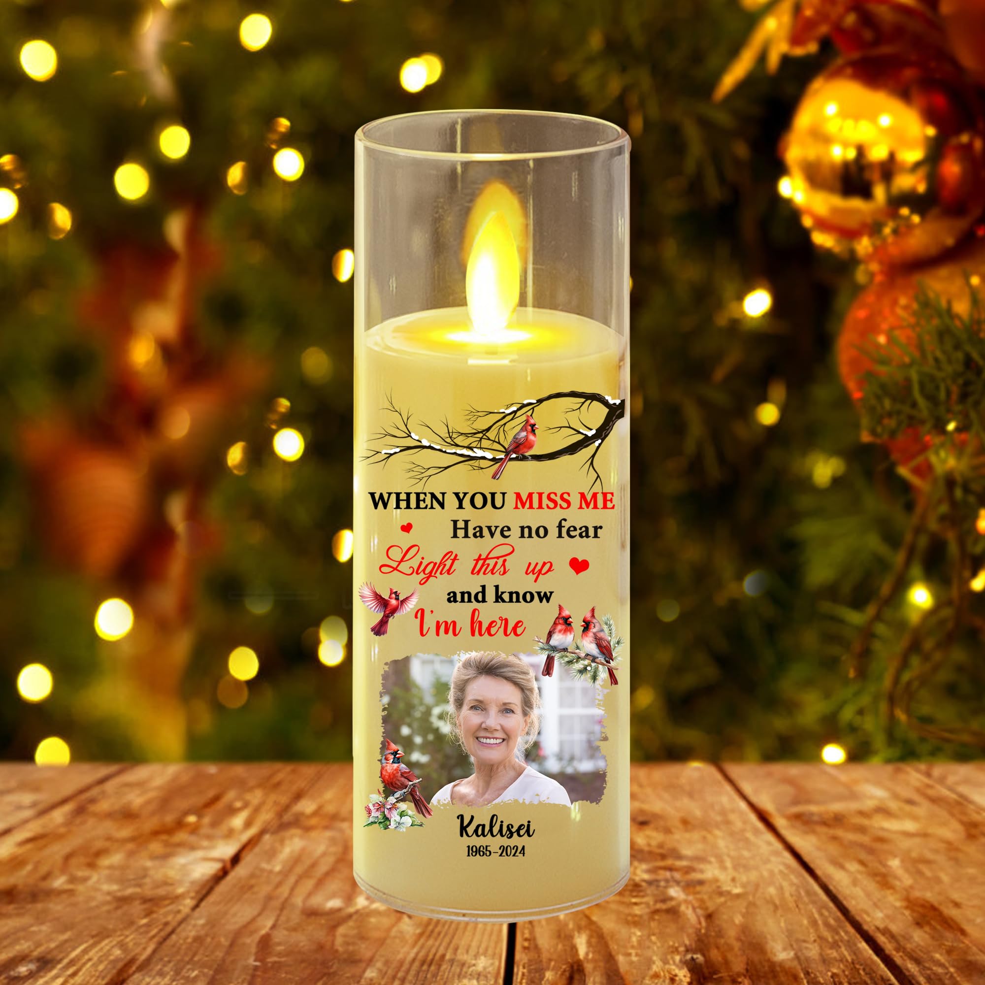 This Candle Burns in Loving Memory, Personalized Photo Christmas Memorial Candles Light Memorial Gifts LED Candles Lamp for Loss of Mom,Father Loved One Sympathy Gifts Bereavement Gift (style21)