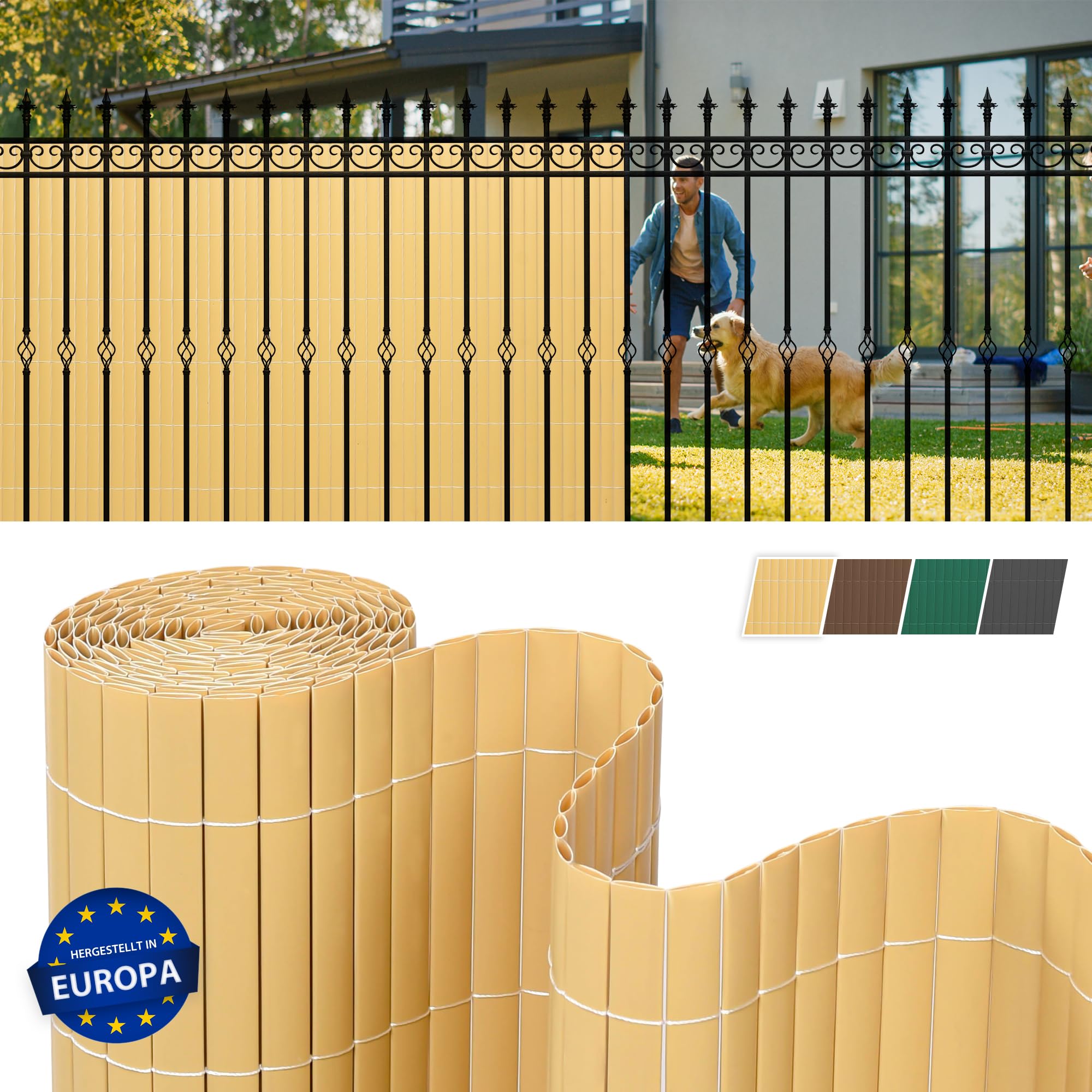 jarolift Estera de PVC Estándar, Cañizo Ocultación PVC Cara, Pantalla Protección Valla Privacidad para Jardín, Balcón, Terraza, 80 x 300 cm, Bambú