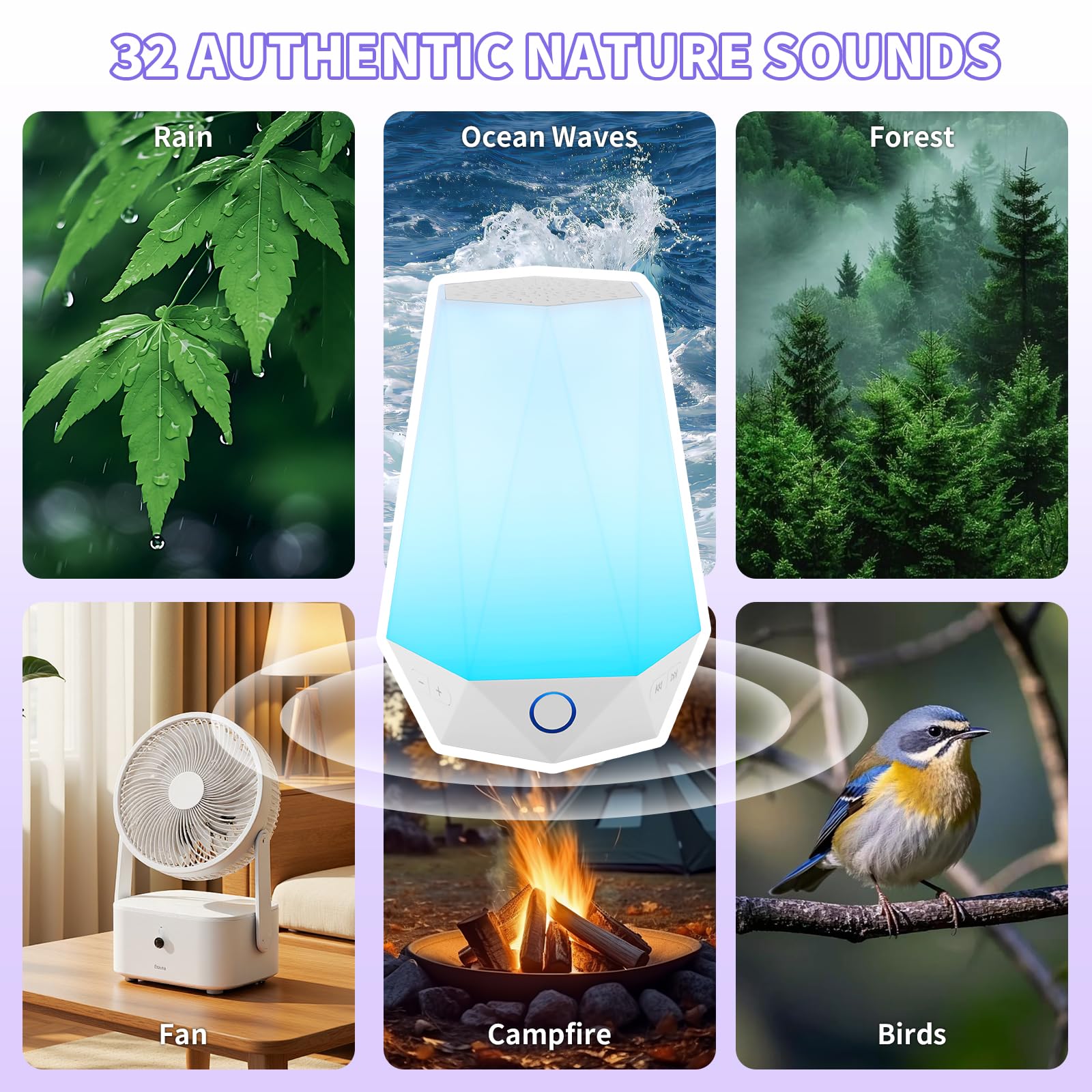 Smart White Noise Machine mit Nachtlicht, 32 entspannende Geräusche, APP-Steuerung & Timer - Schlaf-Soundmaschine für Baby und Erwachsene, ideal für Schlafzimmer & Geschenke
