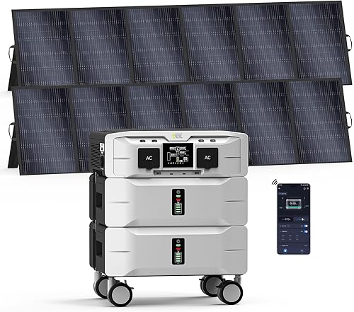 IEE 5000W Generador Solar con 2 Panel 500W, 5120Wh Estación de Energía Portátil, Ampliable Hasta 10 kWh, App, 11 Puertos, Batería LiFePO4, Power Station para Camping, Caravana y Emergencias