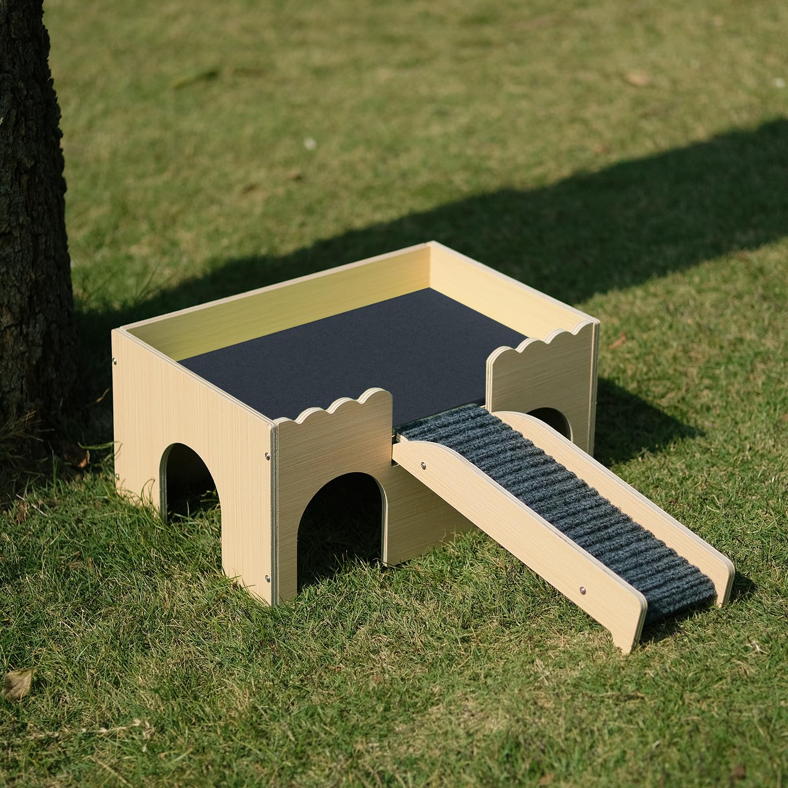 Meerschweinchen-Schloss, großes Meerschweinchen-Versteck aus Holz, Kleintier-Hütte mit Treppe, abnehmbare Verstecke für Hamster, Hasen, Chinchillas, Spielverstecken (grau)