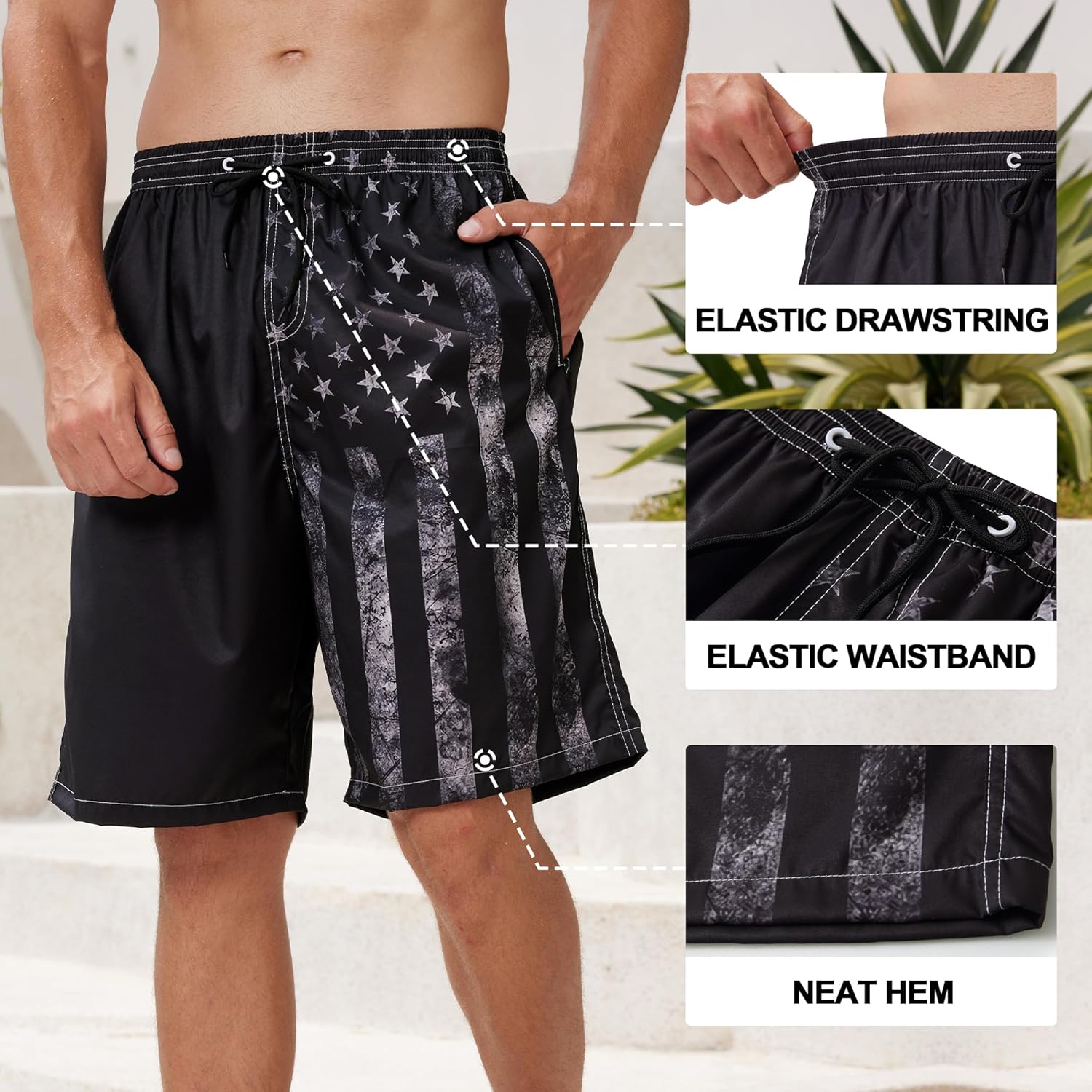 FT FENTENG Mens Swim Trunks with Compression Liner 9" Stretch Board Shorts 2 in 1 Quick Dry Swimwear Bathing Suits - Image 6