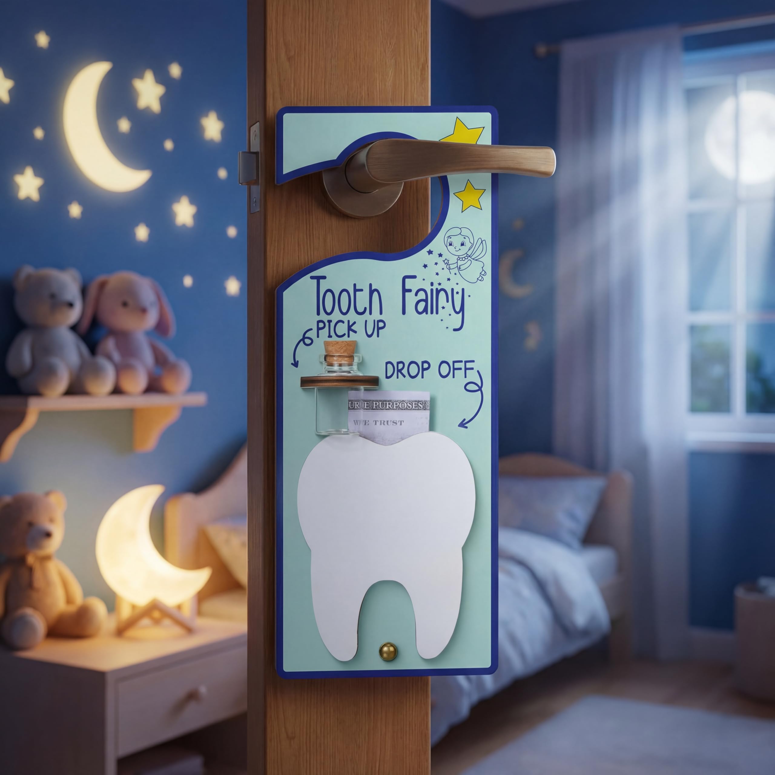 DoubleFill Tooth Fairy Door Hanger Pouch Keepsake Box,Fresh,Blue