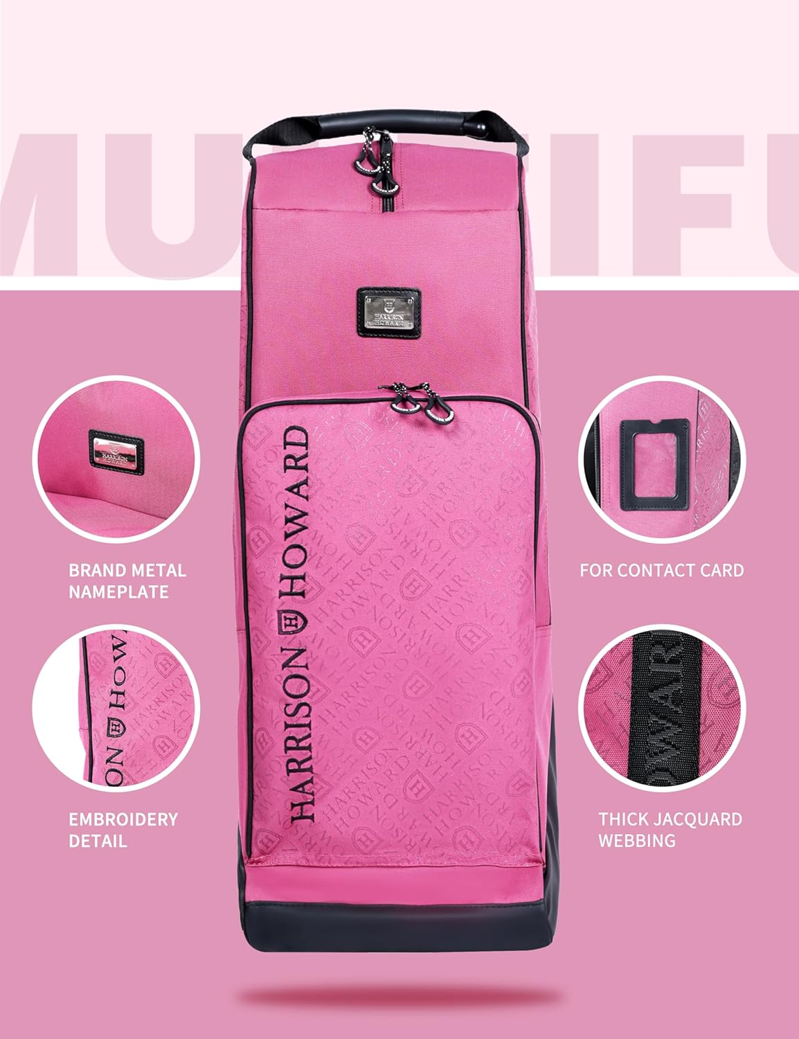 Harrison Howard Tall Boot Bag Equestrian Boot Travel Bag for Storing Helmet, Horse Whip Accessories Boot Storage Bag Pink